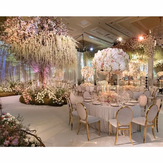 Большие круглые обеденные столы для свадебных мероприятий из нержавеющей стали в форме полумесяца