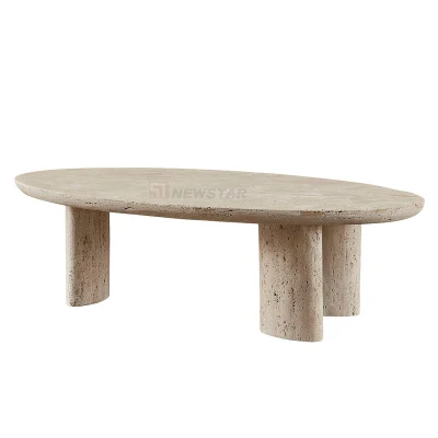 Декоративный овальный уличный чайный столик с резьбой по корню из натурального камня, Италия, современный большой круглый дизайнерский роскошный центральный журнальный столик из травертина